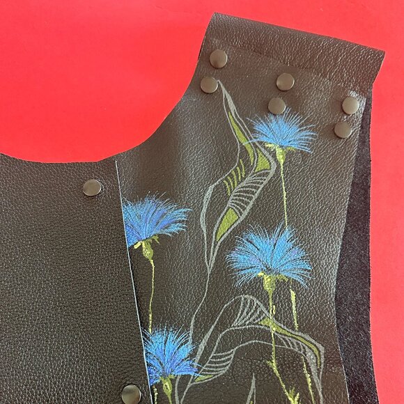 Upcycled Unique Unisex Floral Hand-Painted Black Leather Vest from SPARK + REBEL - Picture 6 of 10